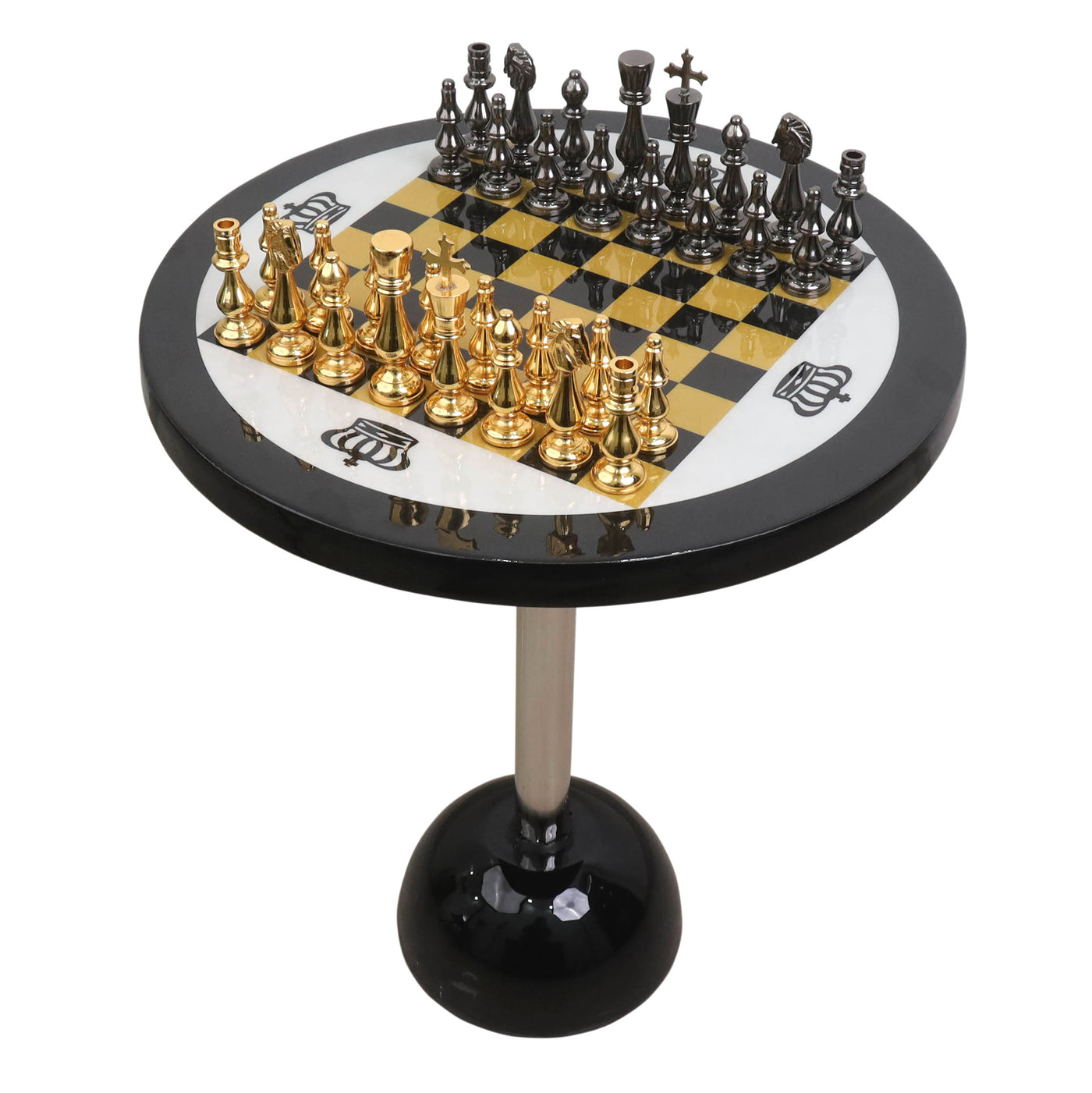 Minimalist Brass Metal Luxury Chess Pieces, Board and Table Set - 21" tall