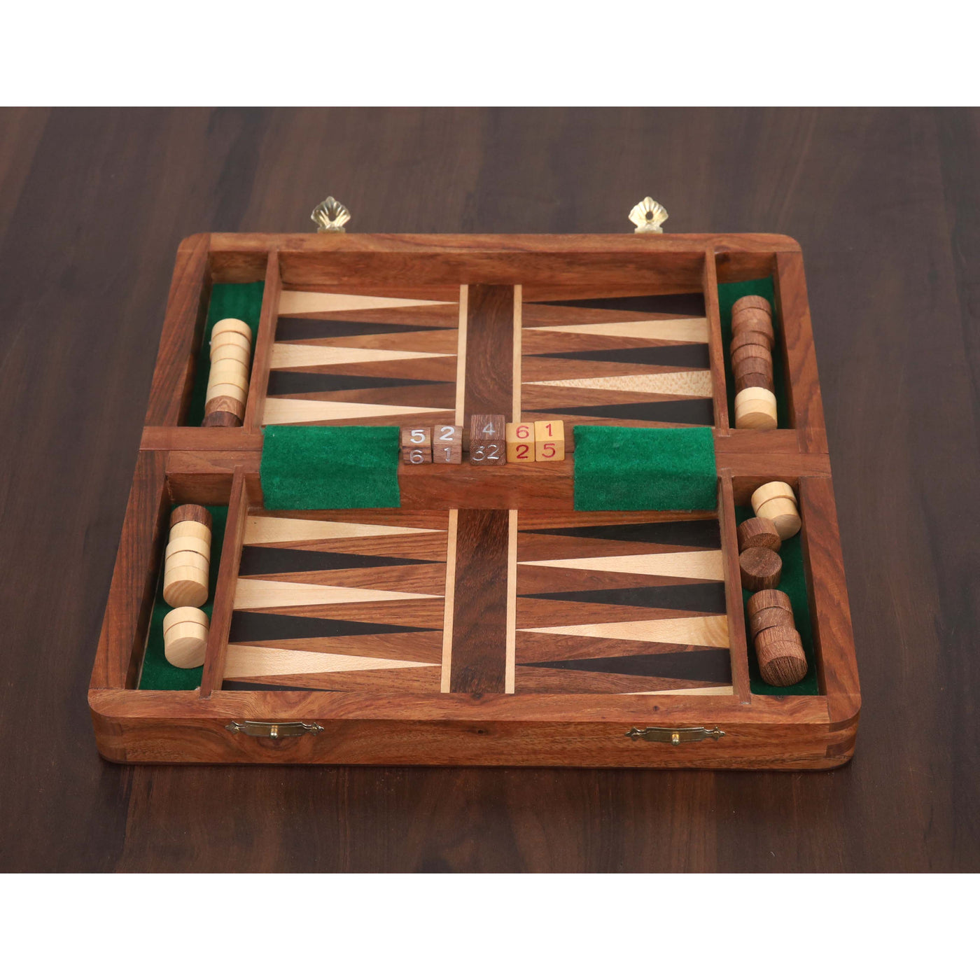 2 in 1 Magnetic Travel Chess & Backgammon set in Golden Rosewood 10 inches