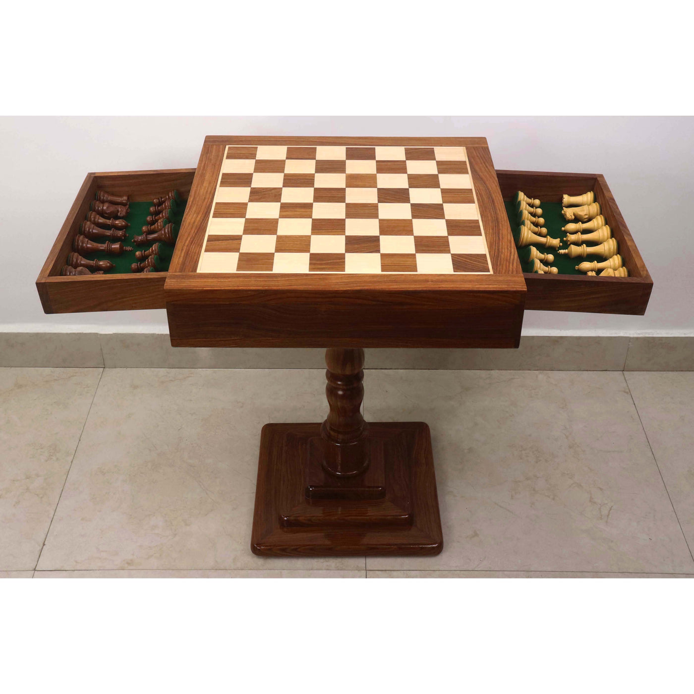20" Monarch Series Chess Board Table with 3.6" Professional Staunton Chess Pieces - Golden Rosewood