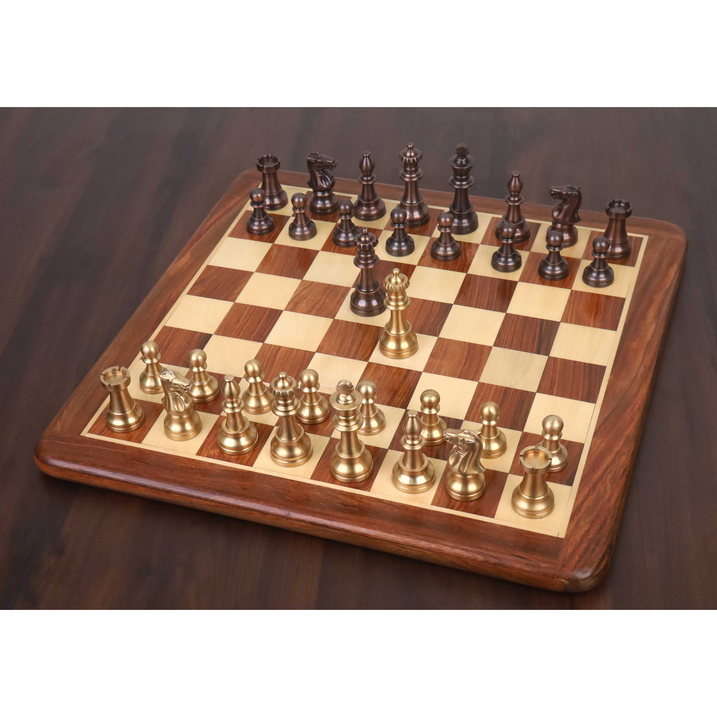 17" Premium Golden Rosewood Chess Board with 3.2" Brass Staunton Pieces