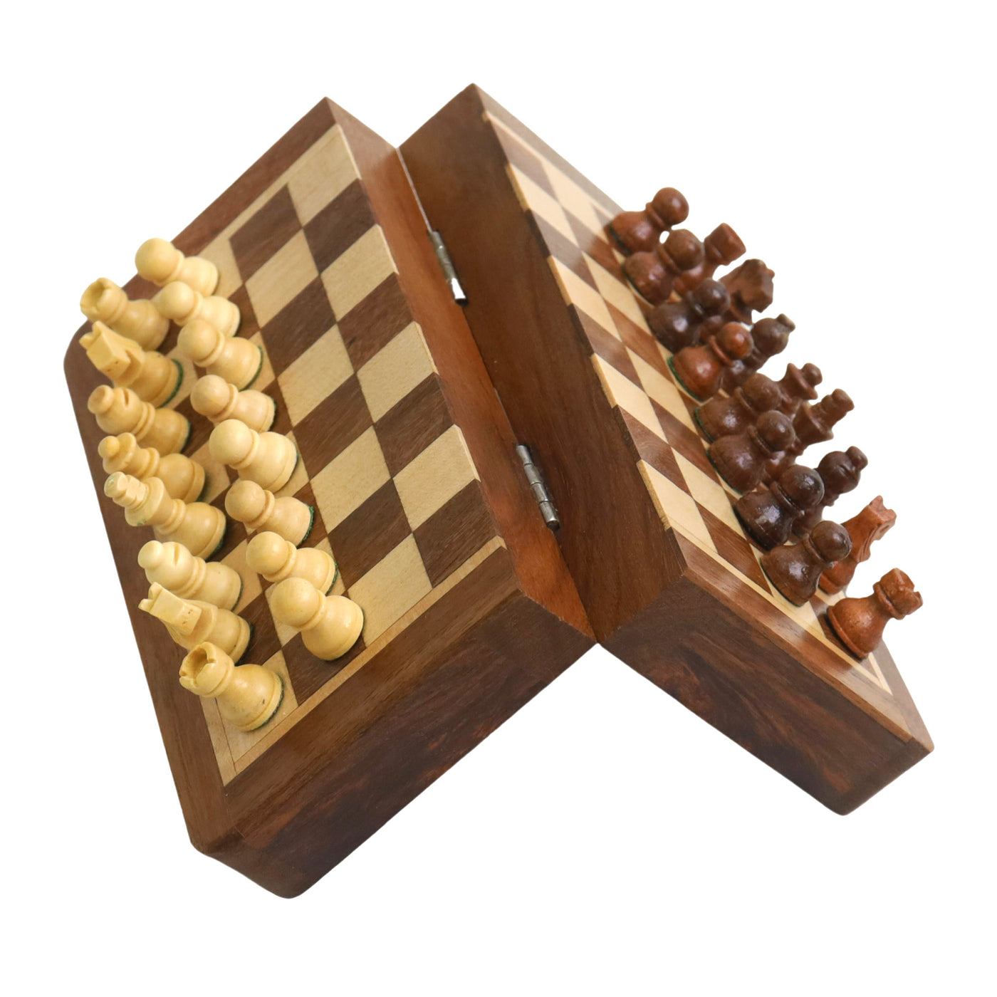 Golden Rosewood Wooden Inlaid Magnetic Chess set 5" with Folding Board