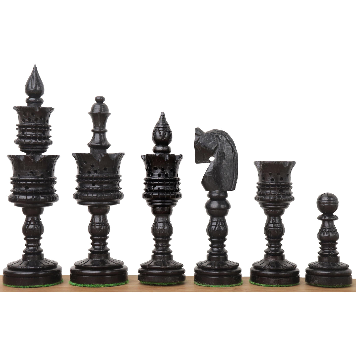 4.7" Hand Carved Lotus Series Chess Set - Chess Pieces Only in Weighted Ebony Wood