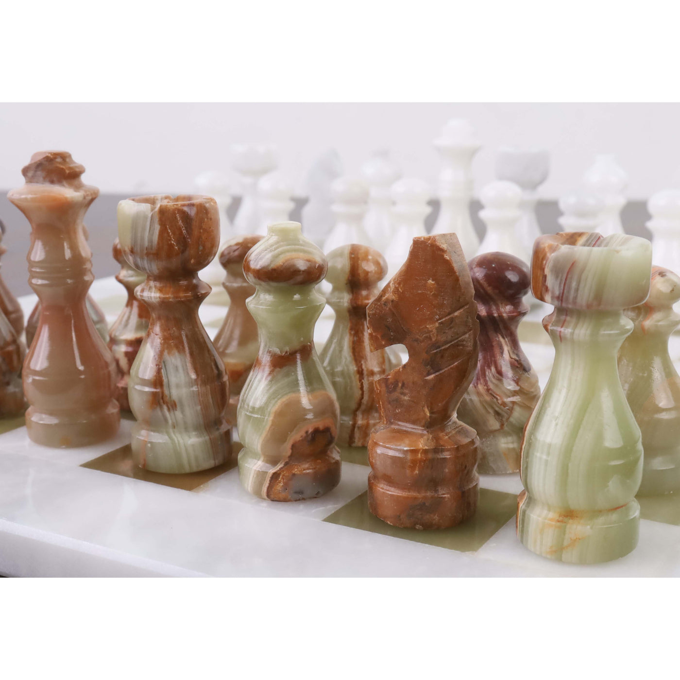 Onyx Marble & Stone Chess Pieces & Board Combo Set - 15" - Handcrafted Chess Set