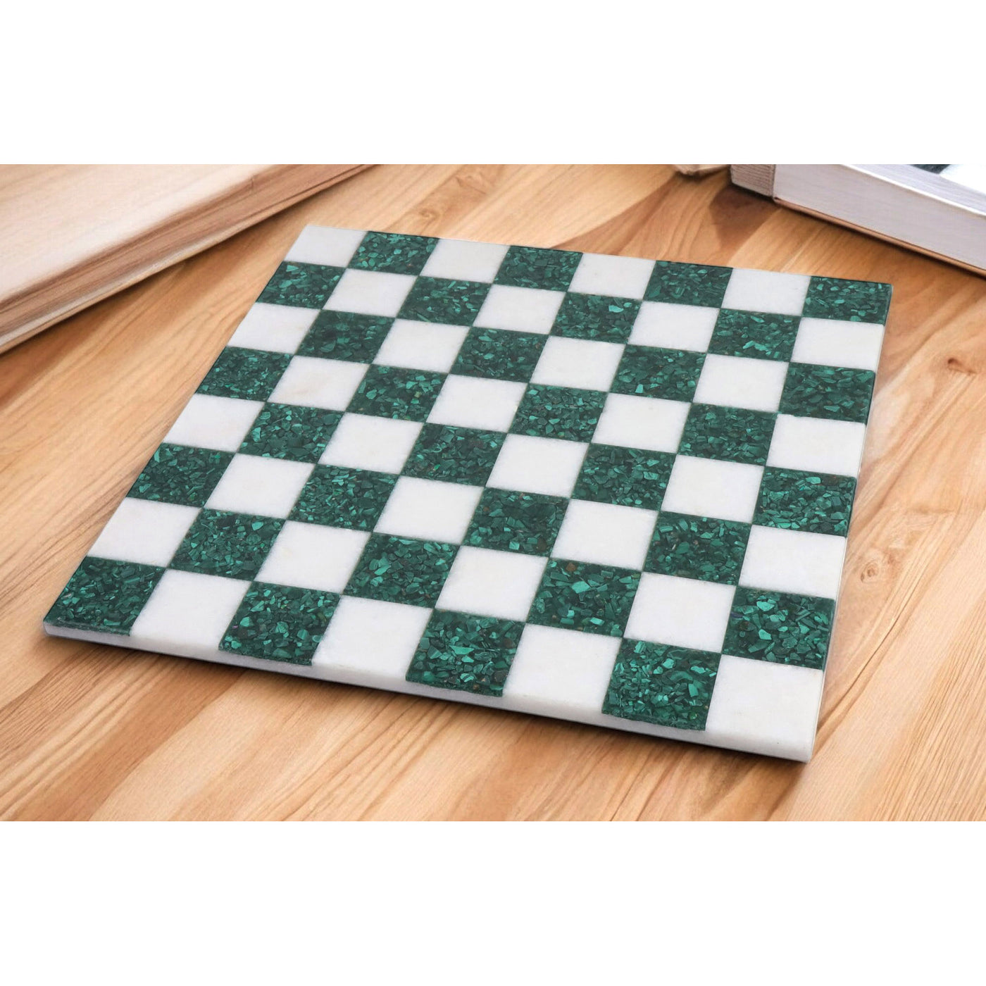 15'' Borderless Malachite Stone Luxury Chess Board - Green and White Semi Precious Stone