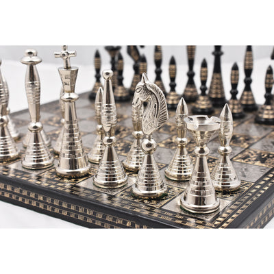 Solid Brass Metal Tribal Artwork Warli Luxury Chess Pieces & Board Set- 12"