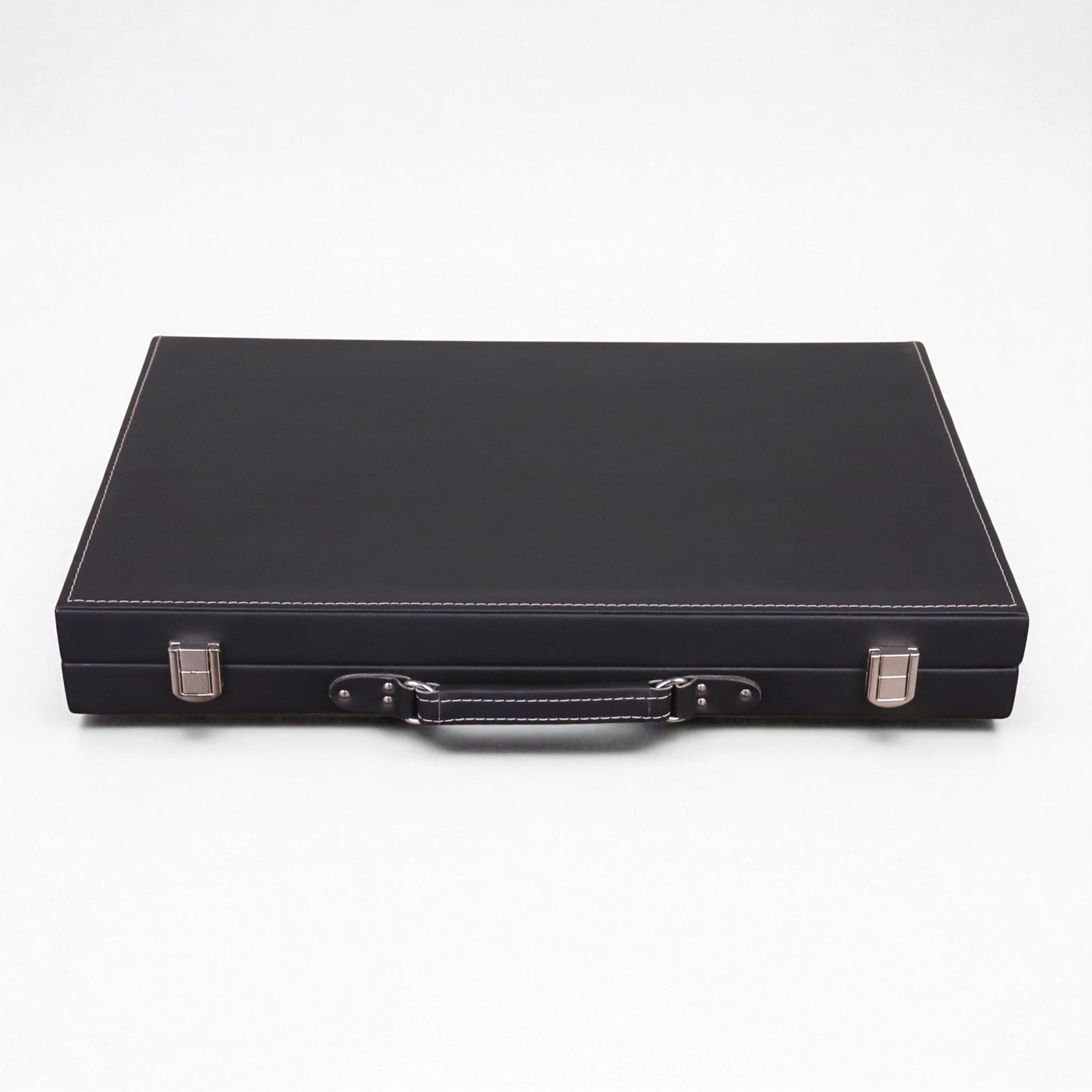 18" Ebony Black Leatherette Backgammon Set – Luxury Briefcase Style Travel Board Game with Brown & Red Inlay