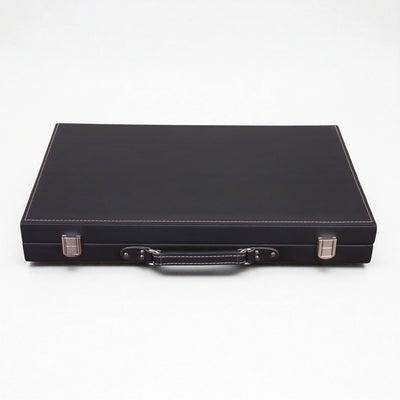 18" Ebony Black Leatherette Backgammon Set – Luxury Briefcase Style Travel Board Game with Brown & Red Inlay