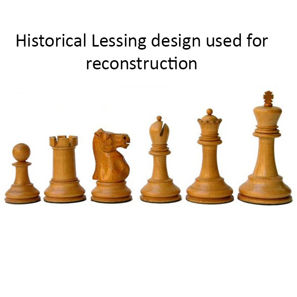 3.9" Lessing Staunton Chess Set - Pieces only - Natural Ebony Wood & Antiqued Lacquered Boxwood