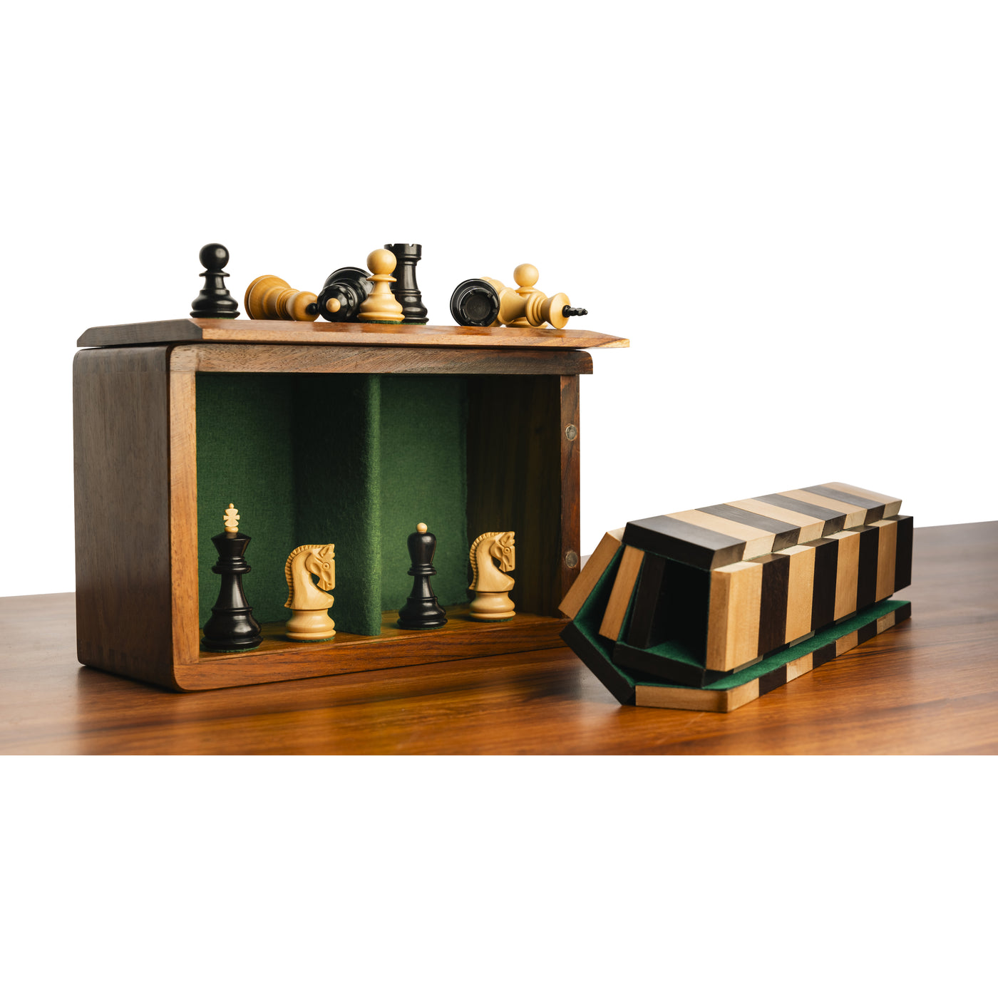 Combo of 2.6″ Russian Zagreb Chess Set - Pieces in Ebonised Boxwood with Board and Box