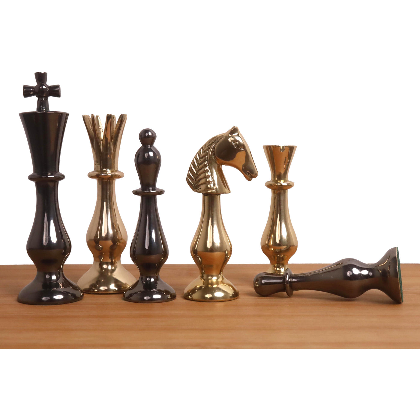17" Minimalist Brass Metal Luxury Chess Pieces, Board and Table Set - 21" Height