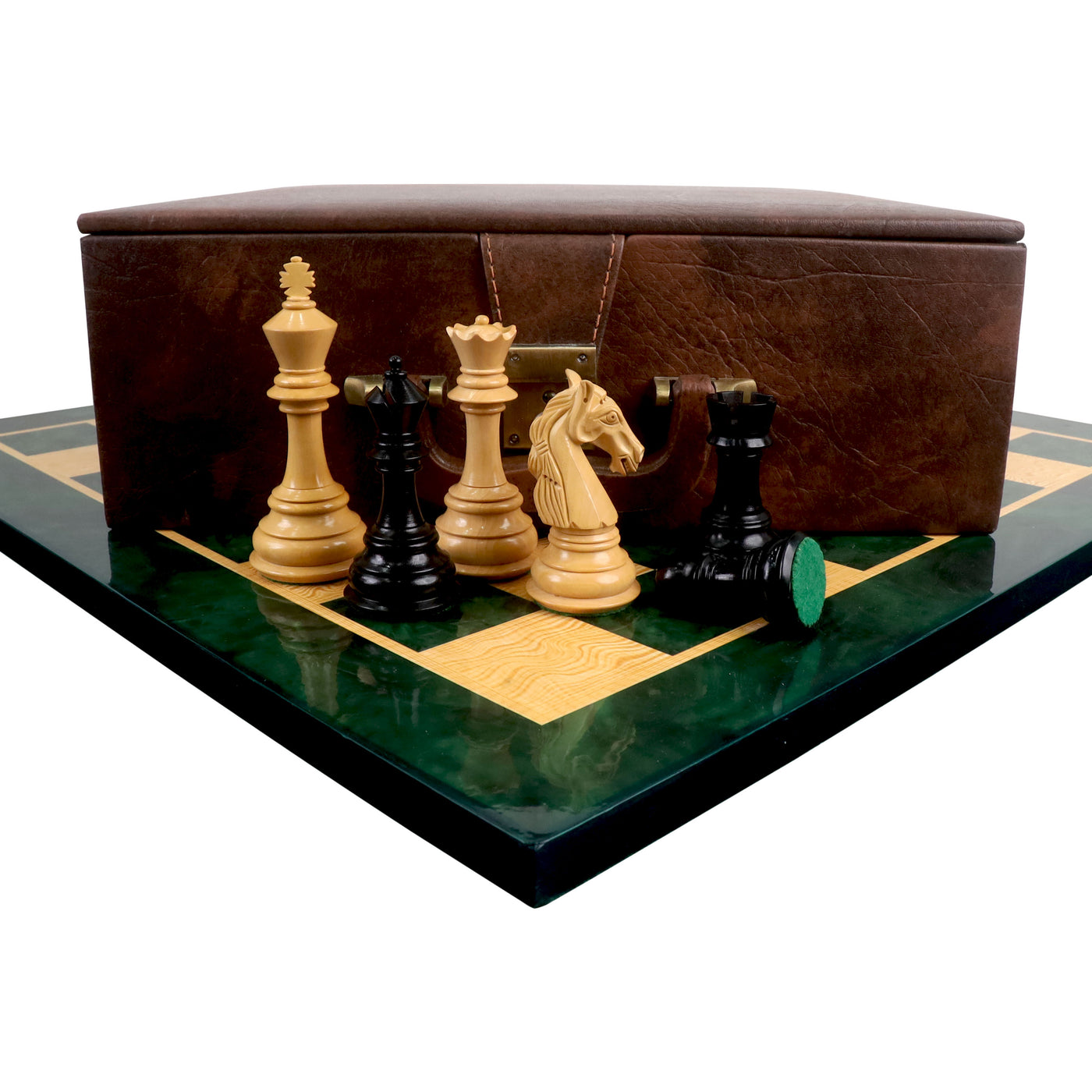 Combo of 4.6″ Rare Columbian Triple Weighted Ebony Wood Luxury Chess Pieces with 23" Printed Chessboard and Storage Box