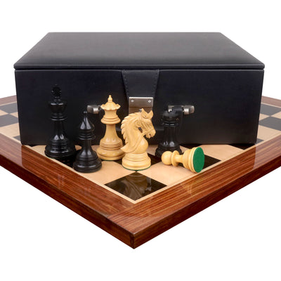 Combo of 4.3" Napoleon Luxury Staunton Chess Set - Pieces in Ebony Wood with 23" Large Ebony & Maple Wood Chessboard and Storage Box