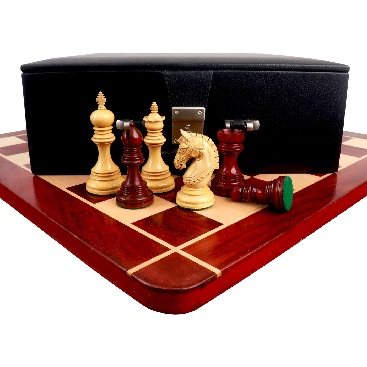 Combo of 4.1" Stallion Staunton Luxury Chess Set - Pieces in Bud Rose Wood with Board and Box