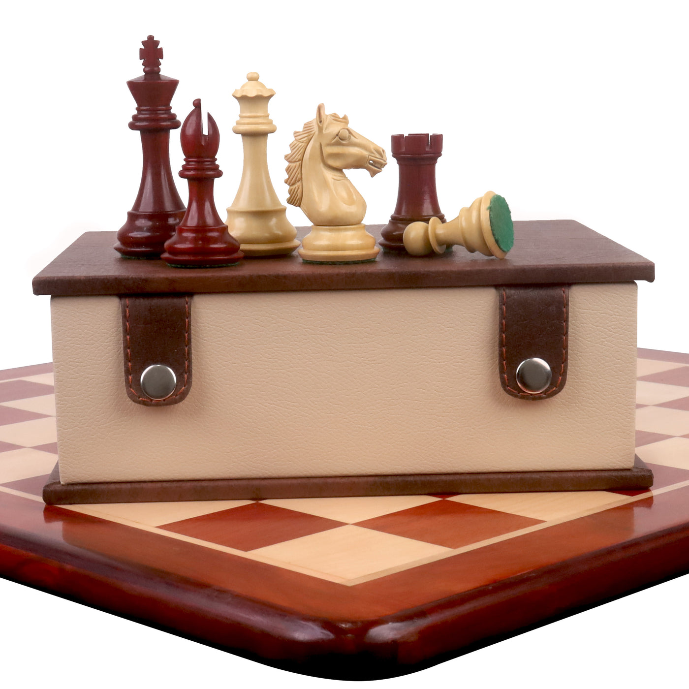 Combo of Exclusive Alban Staunton Chess Set - Pieces in Bud Rosewood with Board and Box