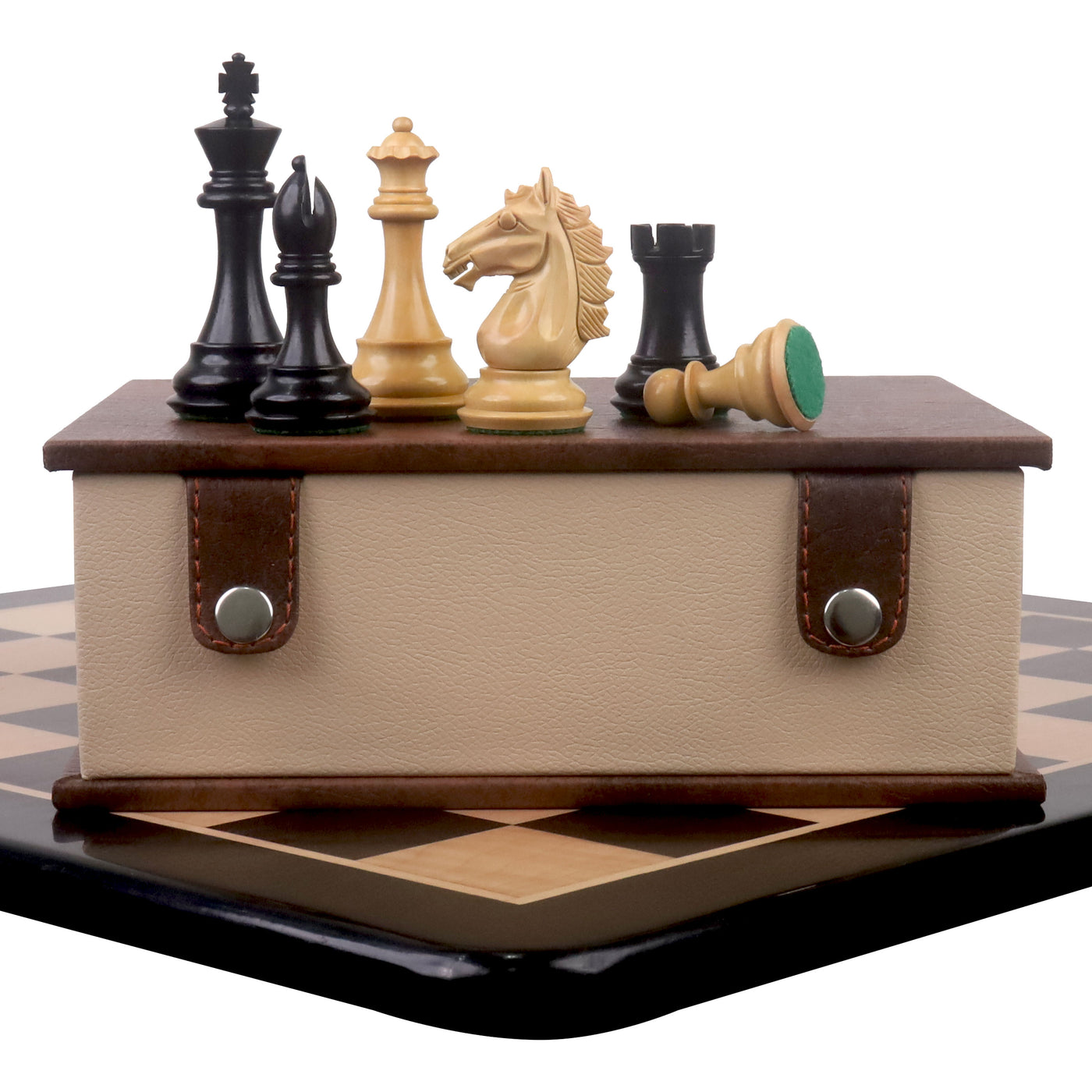 Combo of 3.9" Exclusive Alban Staunton Chess Set - Pieces in Ebony Wood with Board and Box