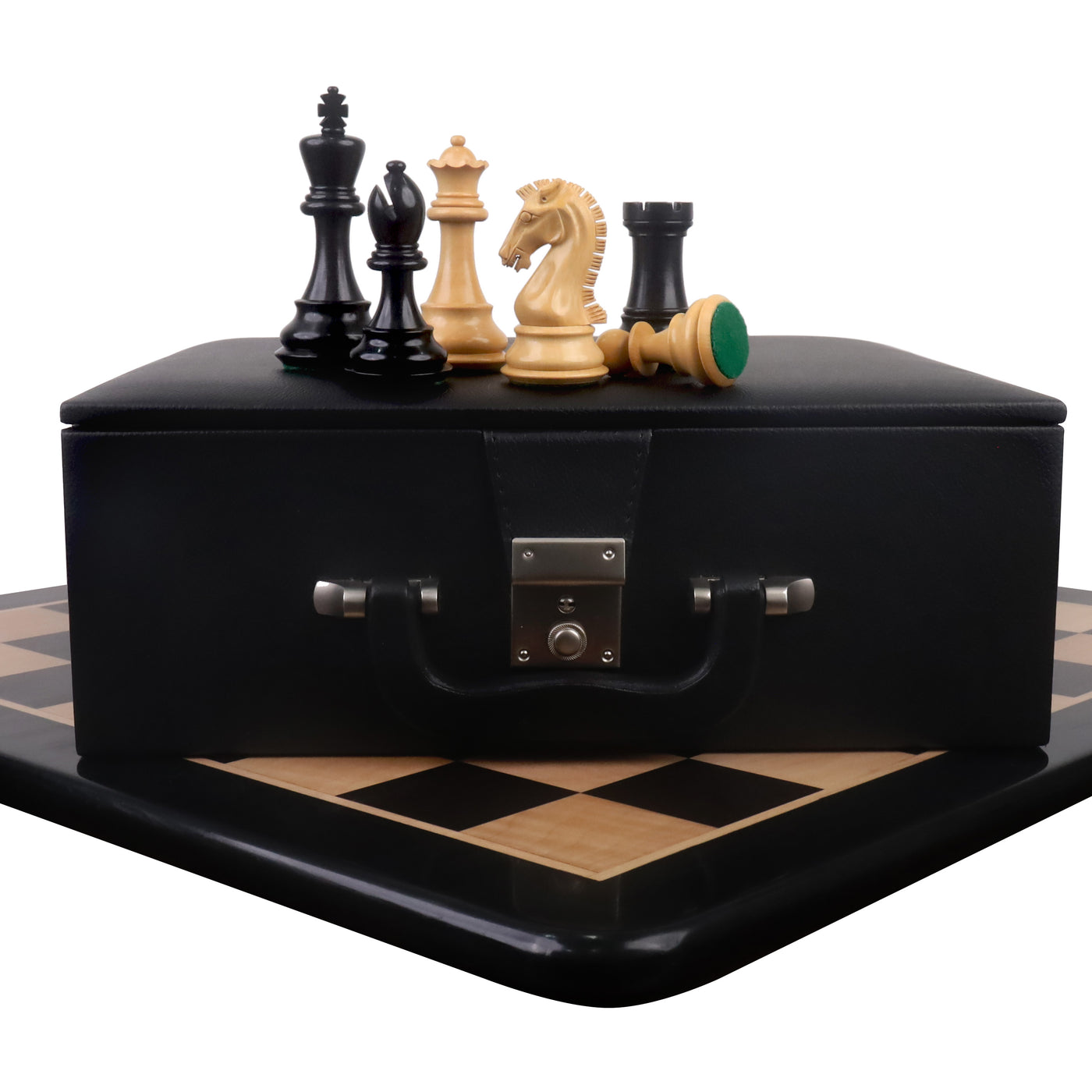 Combo of 3.9" Craftsman Series Staunton Chess Set - Pieces in Ebony Wood with Board and Box