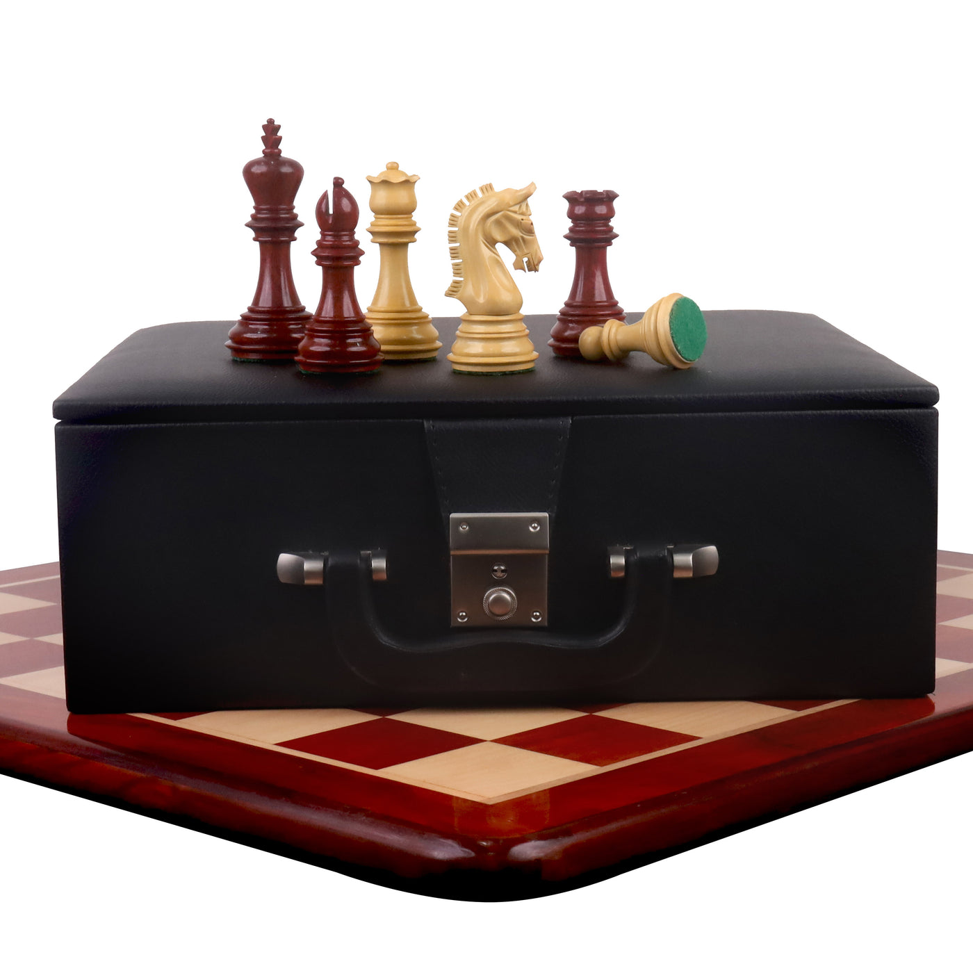 Combo of 3.8" Imperial Staunton Chess Set - Pieces in Bud Rosewood with 21" Bud Rosewood Board and Box