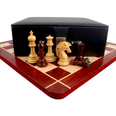 4.6" Mogul Staunton Luxury Bud Rose Wood Chess Pieces with 23" Bud Rosewood & Maple Wood Signature Wooden Chessboard and Leatherette Coffer Storage Box