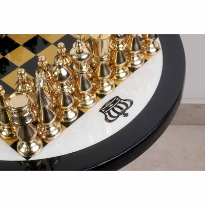 Minimalist Brass Metal Luxury Chess Pieces, Board and Table Set - 21" tall