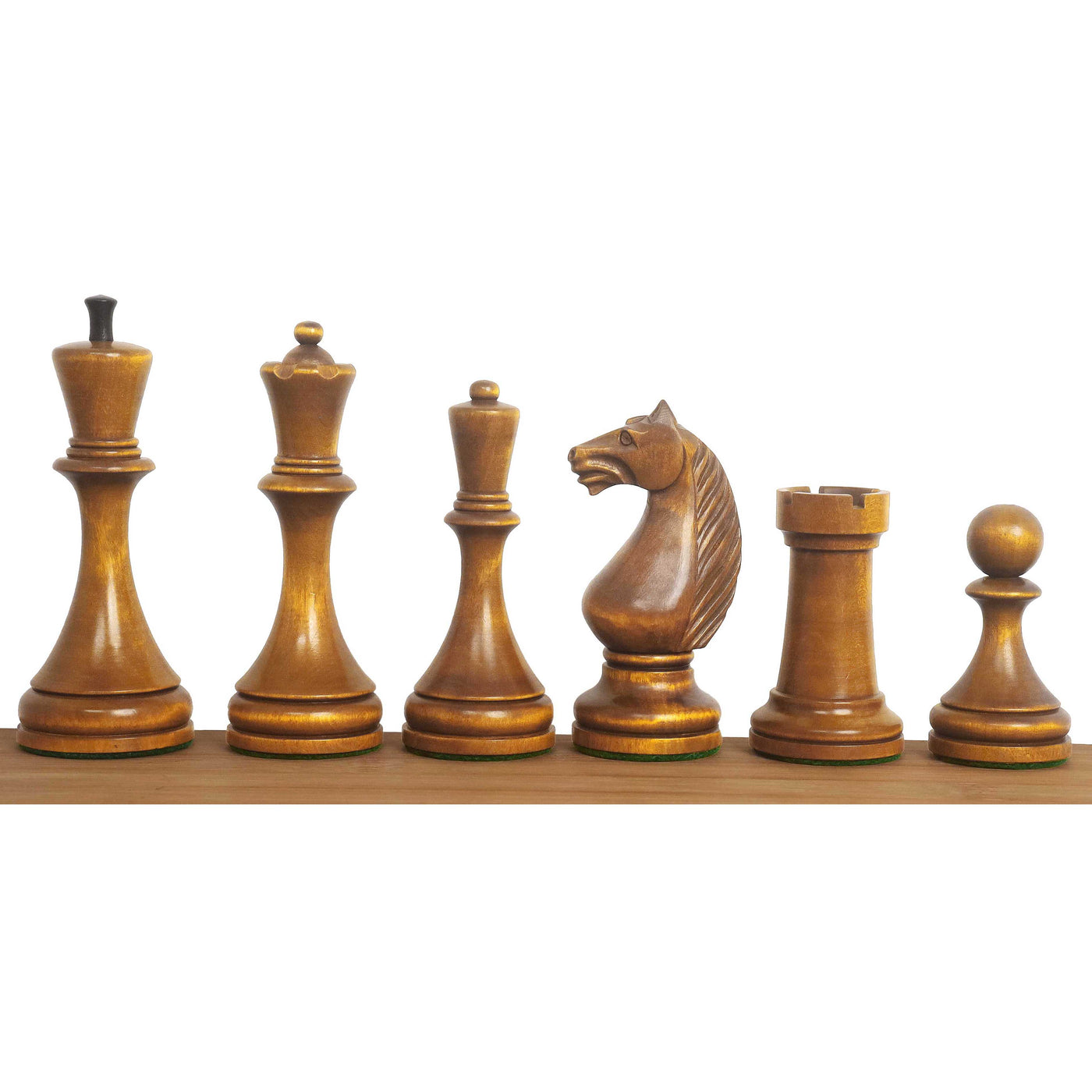 1935 Botvinnik Flohr-II Soviet Chess Pieces Only Set -Distress Antiqued Boxwood & Ebonised Boxwood- 4.4" King