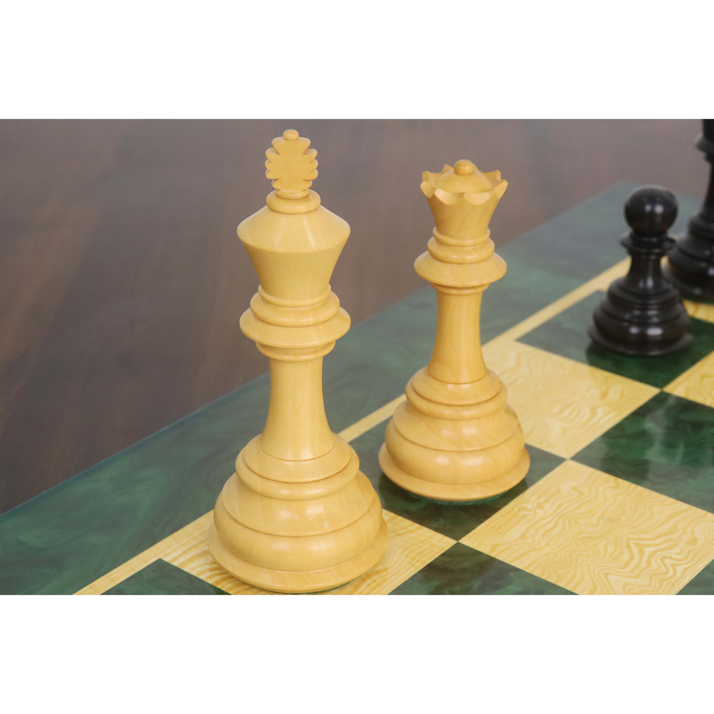 Combo of 4.6″ Rare Columbian Triple Weighted Ebony Wood Luxury Chess Pieces with 23" Printed Chessboard and Storage Box