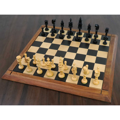 4.7" Hand Carved Lotus Series Chess Set - Chess Pieces Only in Weighted Ebony Wood