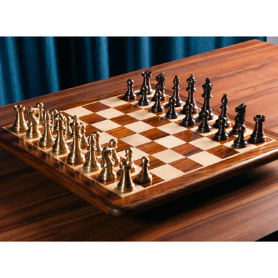 17" Premium Golden Rosewood Chess Board with 3.2" Brass Staunton Pieces