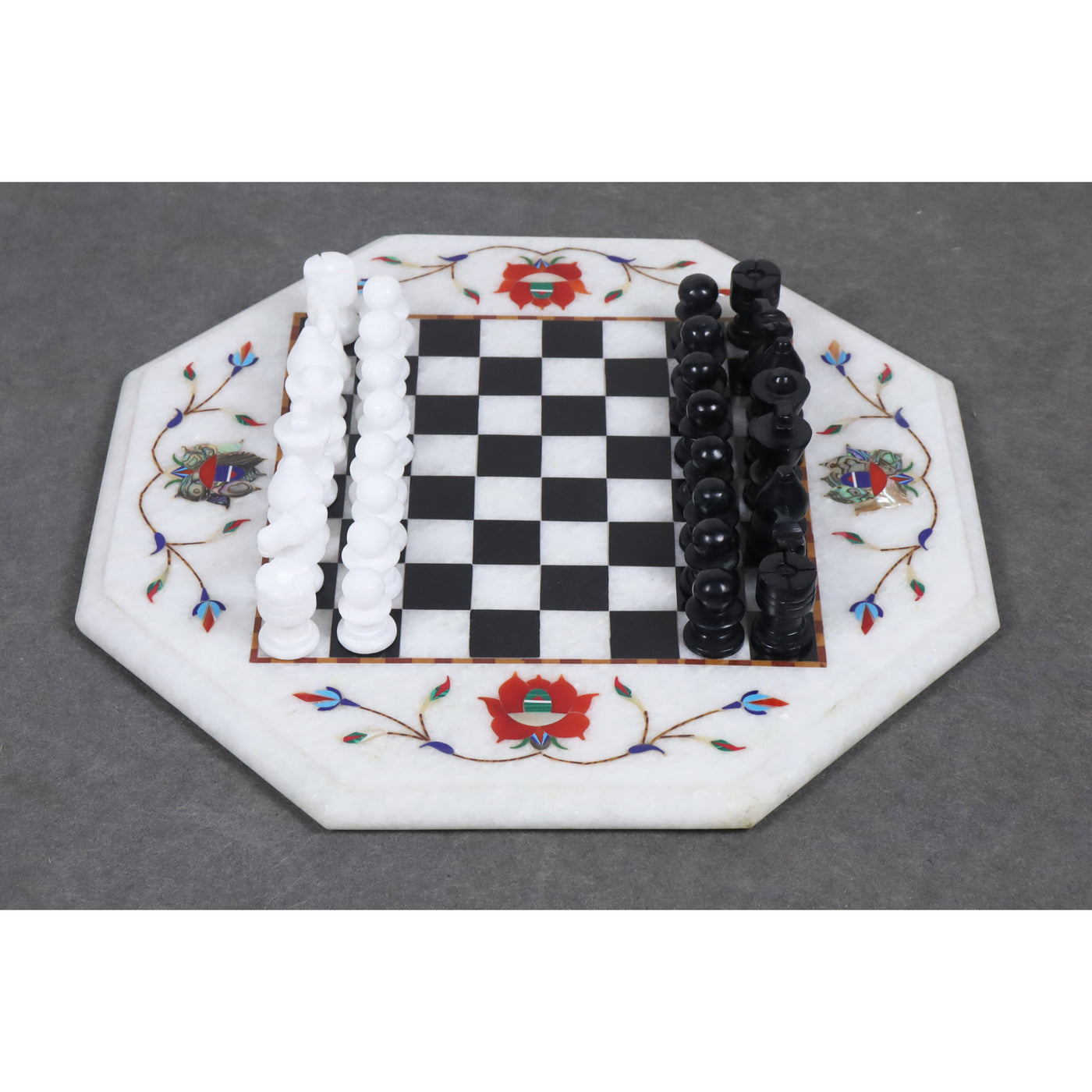 Marble Stone Chess Pieces & Board Set -Inlay Handcrafted Work- 12" board