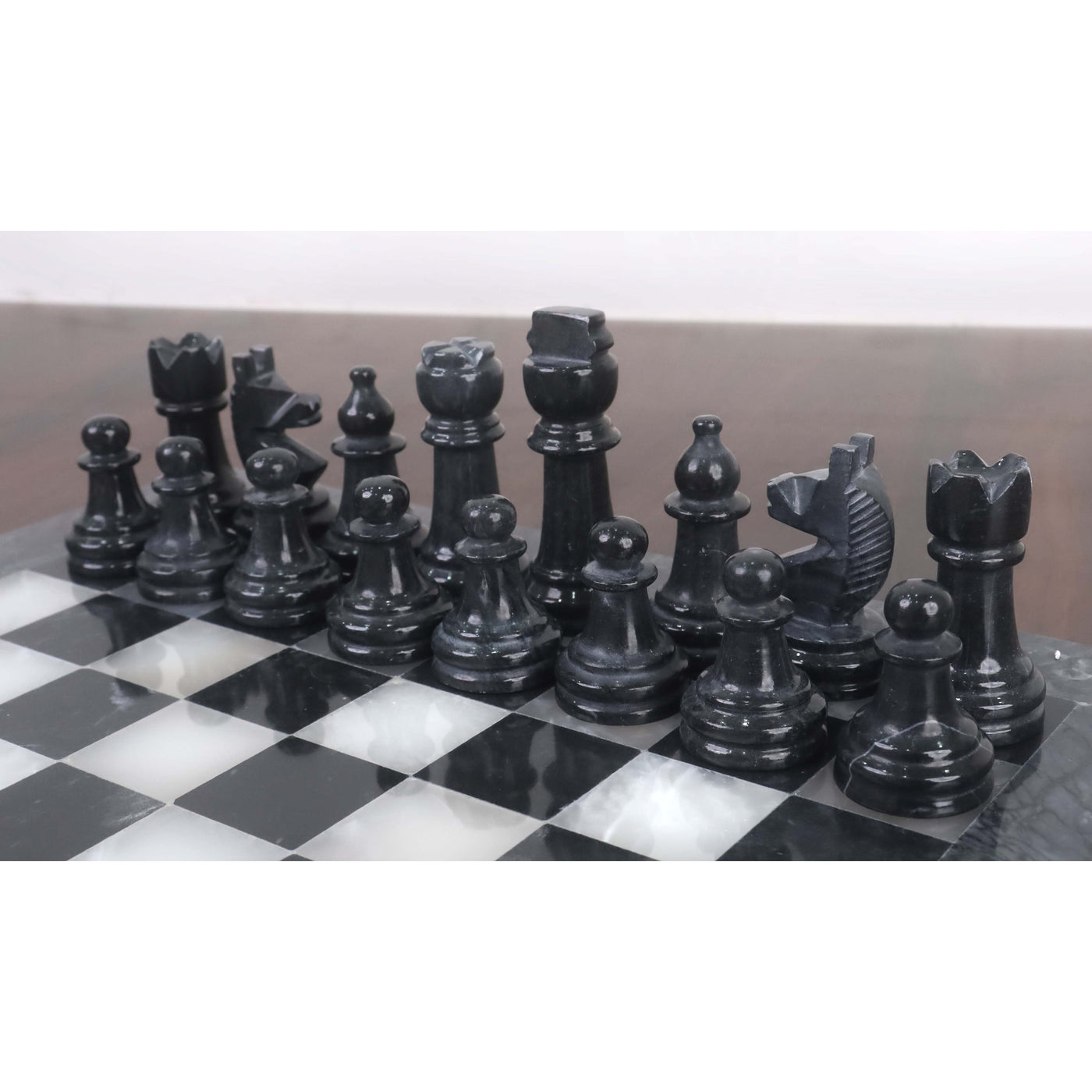 Onyx Marble Chess Pieces & Board Combo Set - 12" - Black and White Stone