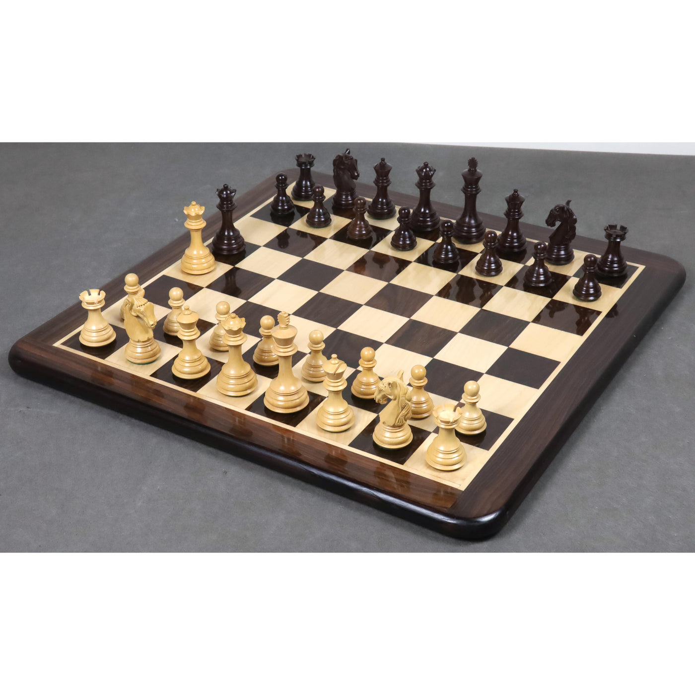 Slightly Imperfect 3.9" Unique Old Columbian Weighted Chess Set- Chess Pieces Only - Rosewood & Boxwood