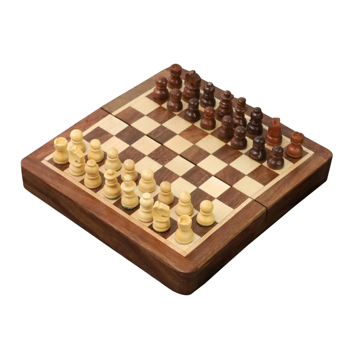 Golden Rosewood Wooden Inlaid Magnetic Chess set 5" with Folding Board