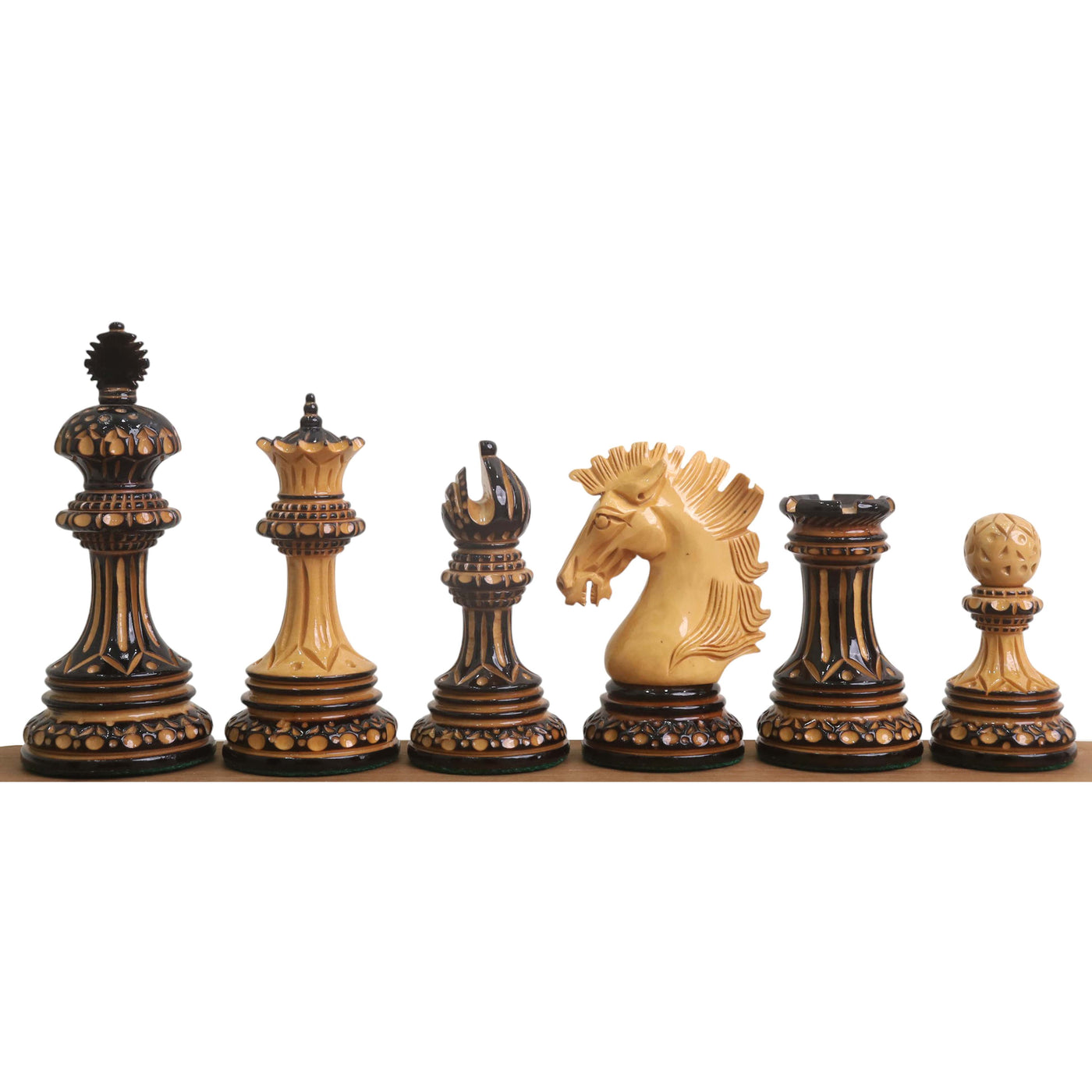 Alexandria Luxury Staunton Burnt Carving Chess Set- Chess Pieces Only - Triple Weighted - Lacquered Boxwood