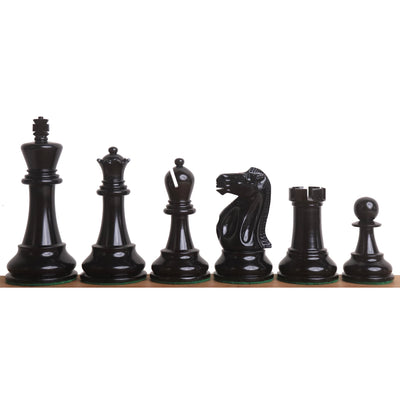 Combo of 3.9" Lessing Staunton Chess Set - Pieces in Natural Ebony Wood & Antiqued Lacquered Boxwood with Board and Box