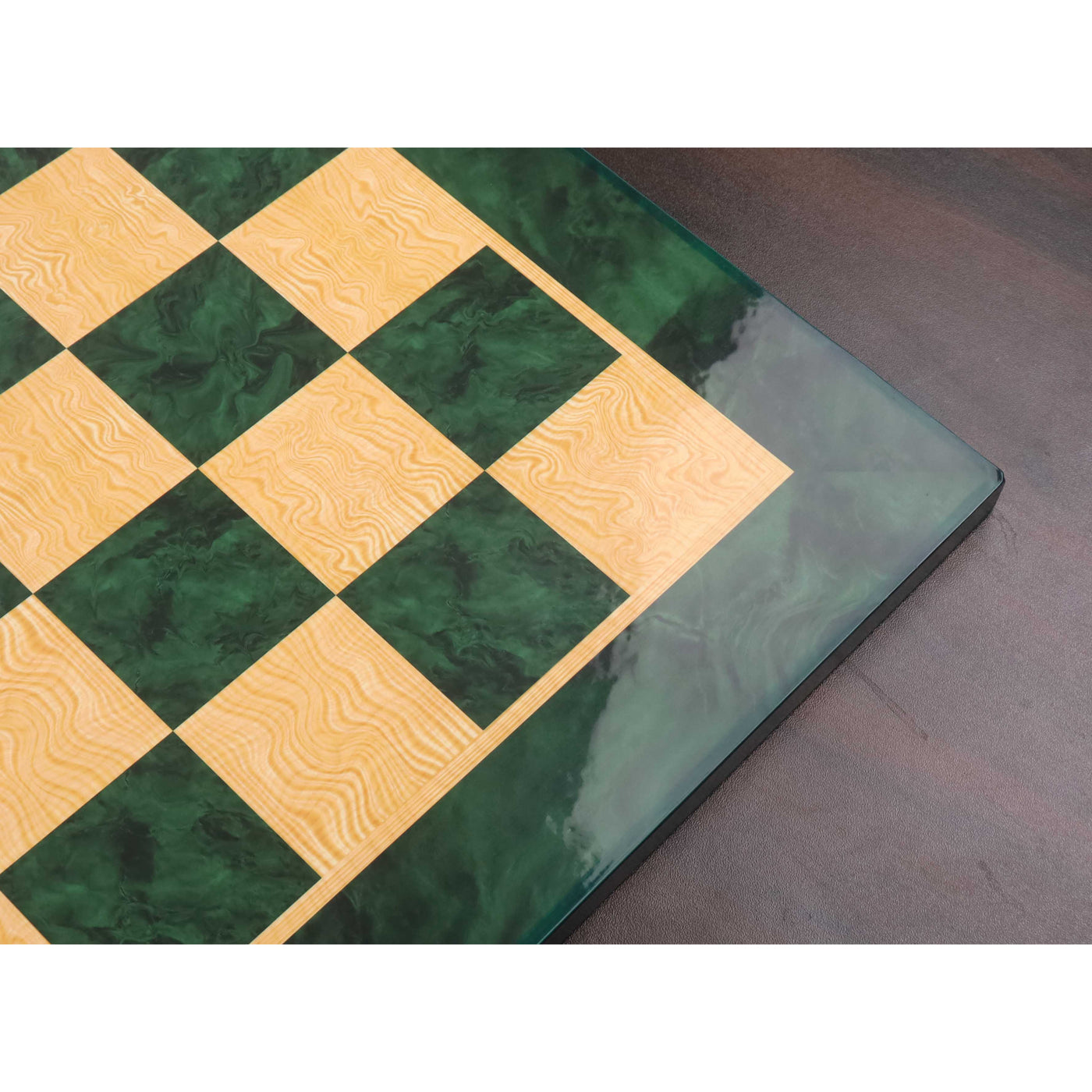 Deluxe 22" Green Ash Burl Printed Chess Board with Rare Columbian Pieces in Ebony Wood