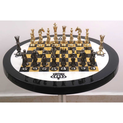 17" Minimalist Brass Metal Luxury Chess Pieces, Board and Table Set - 21" Height