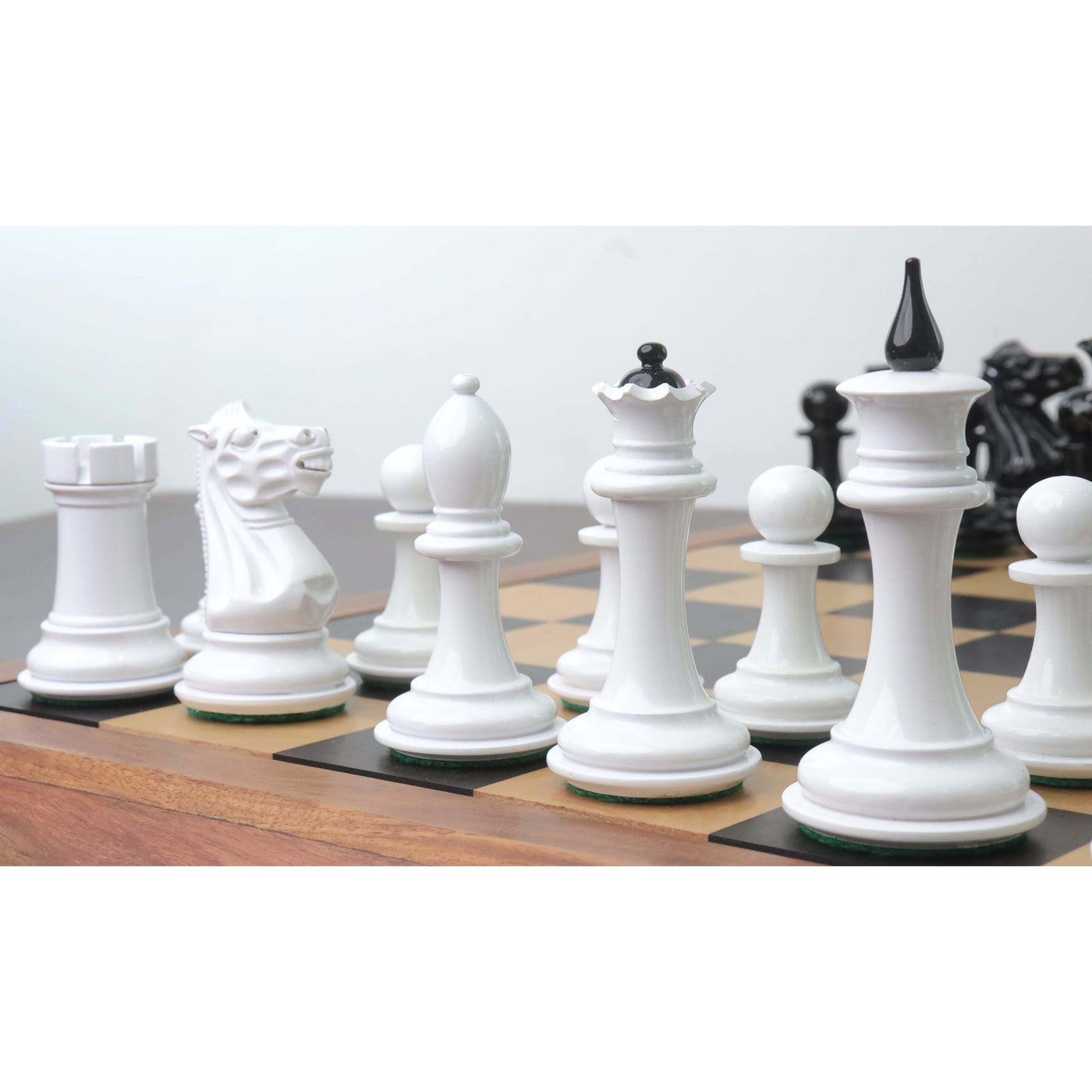 1940s' Soviet Reproduced Chess Set - Chess Pieces Only - Black and White Lacquer Boxwood