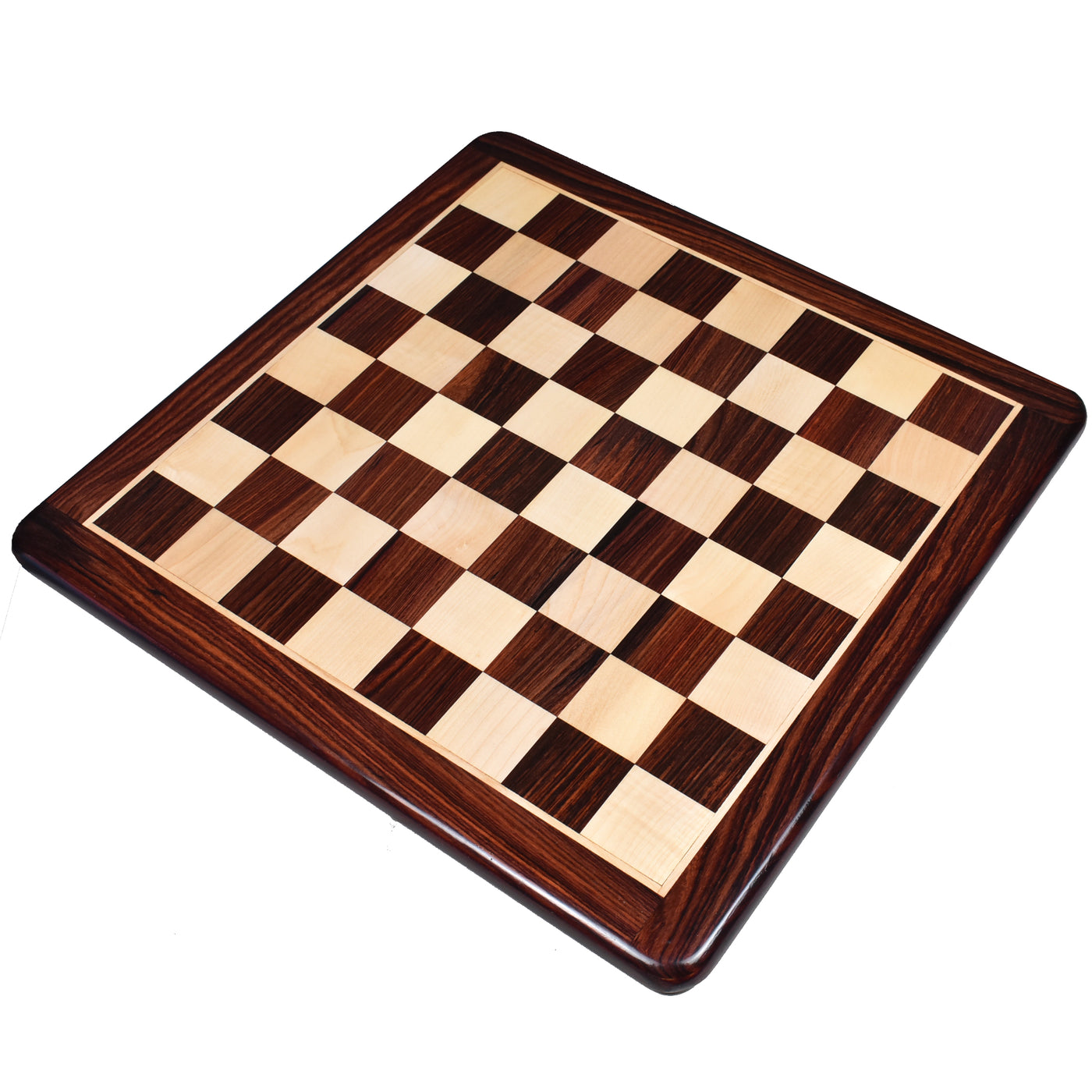 Luxury 21" Rosewood & Maple Chessboard with 3.7" Emperor Series Staunton Pieces in Rosewood