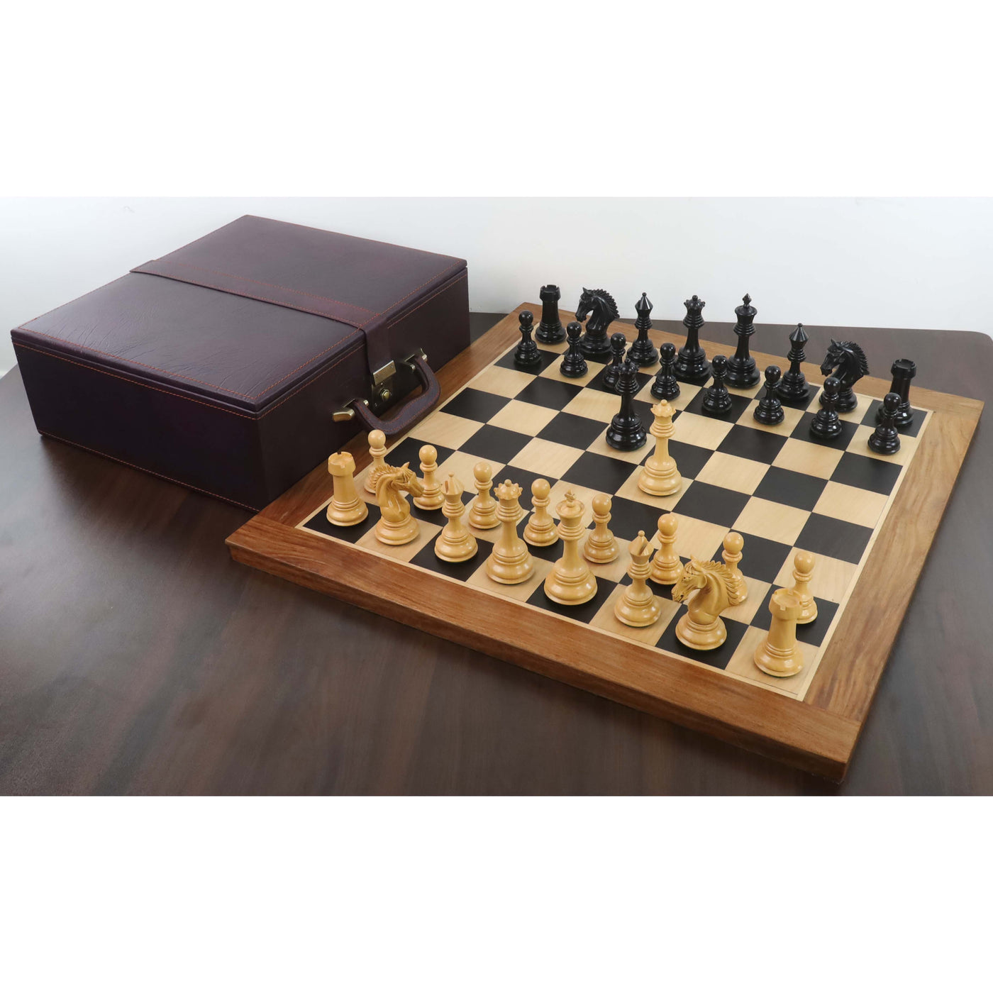 4.5" Tilted Knight Luxury Staunton Chess Set - Chess Pieces Only - Ebony Wood & Boxwood