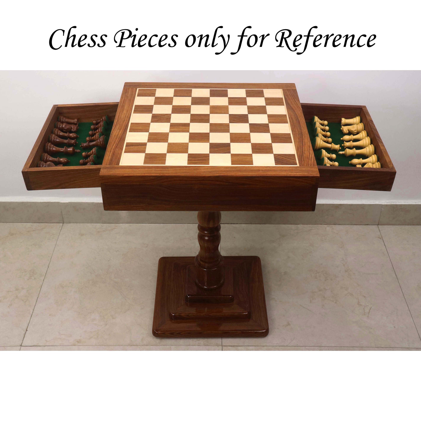 20" Monarch Series Chess Board Table with Drawers - 25" Height- Golden Rosewood & Maple