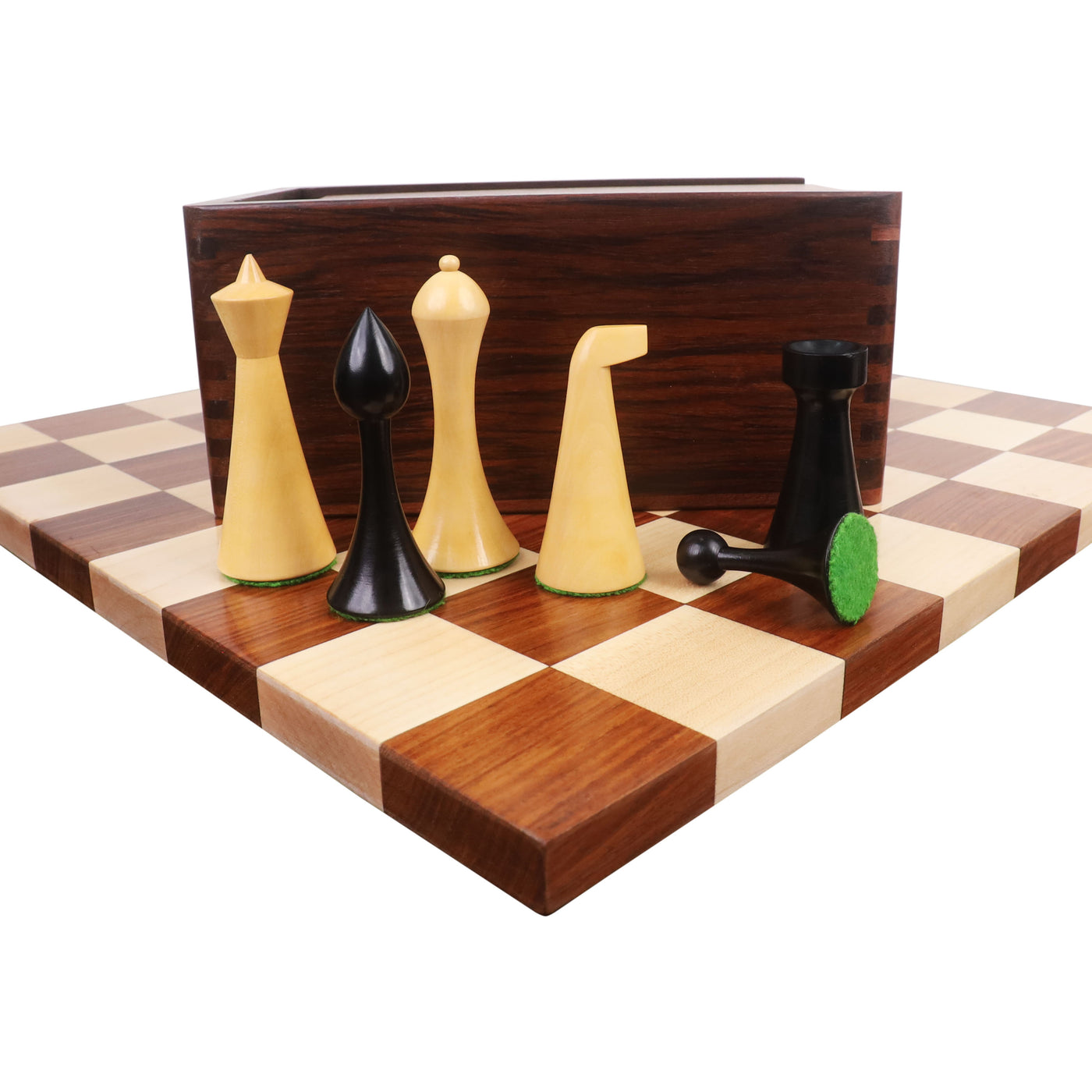 Hermann Ohme Combo Chess Set - 3.6" Ebonised Boxwood Pieces with Rosewood Board and Box