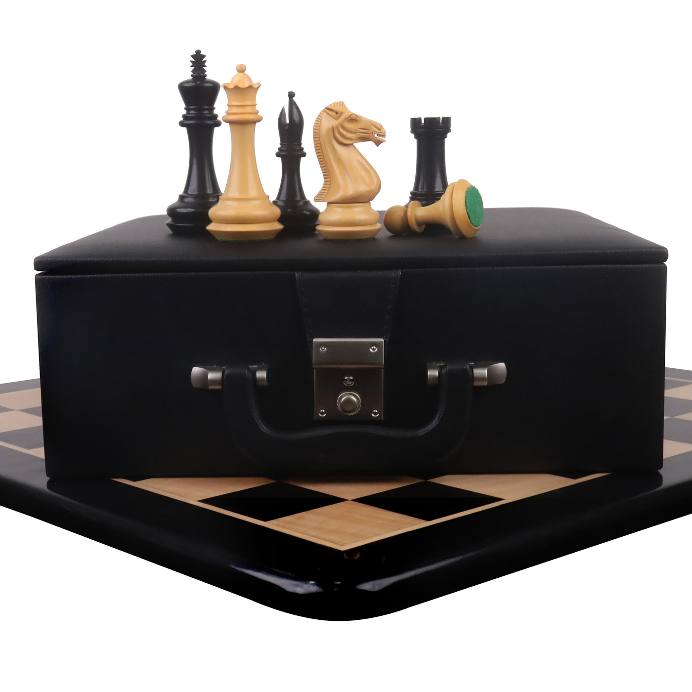 Combo of Chamfered Base Staunton Chess Set - Pieces in Ebony Wood with Board and Box