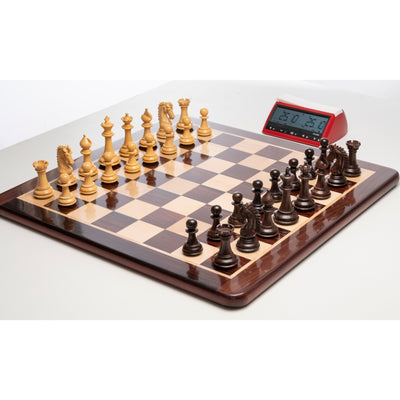 Luxury 21" Rosewood & Maple Chessboard with 3.7" Emperor Series Staunton Pieces in Rosewood