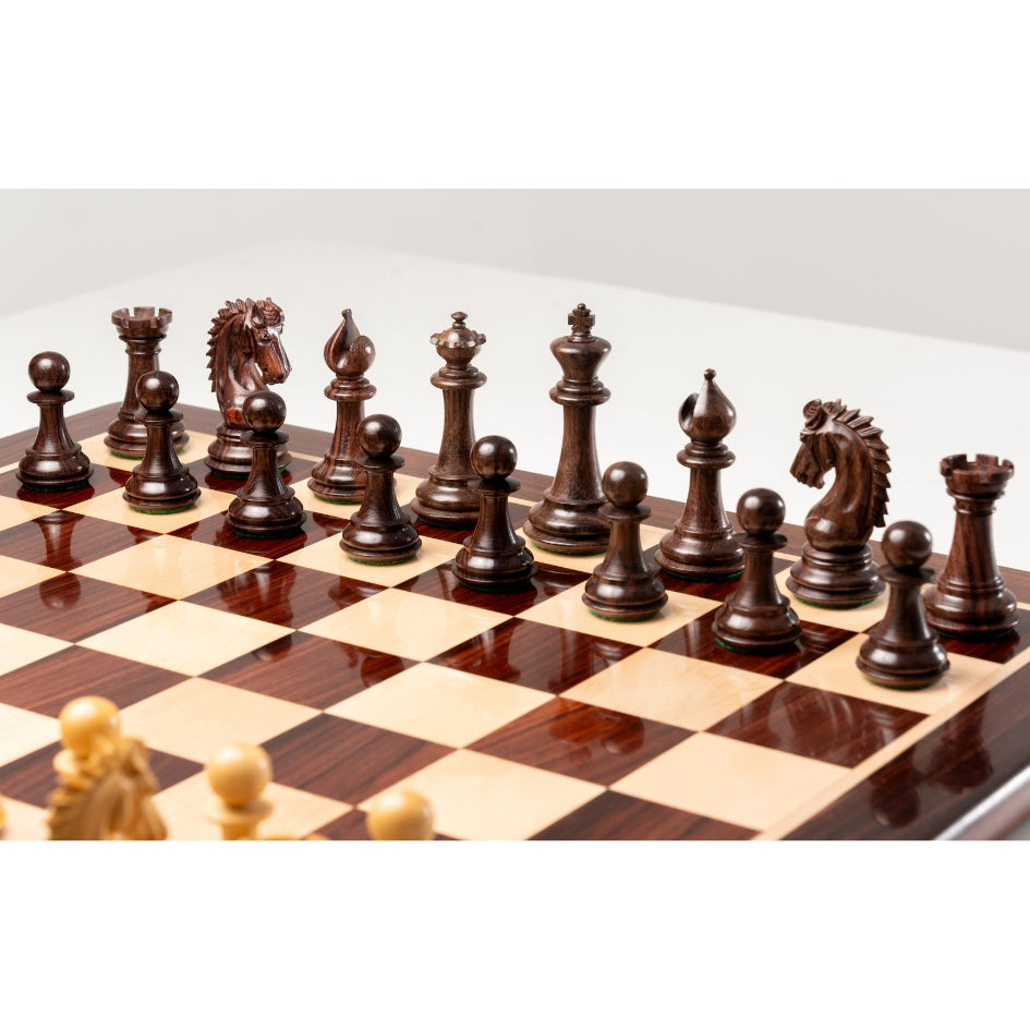 Luxury 21" Rosewood & Maple Chessboard with 3.7" Emperor Series Staunton Pieces in Rosewood