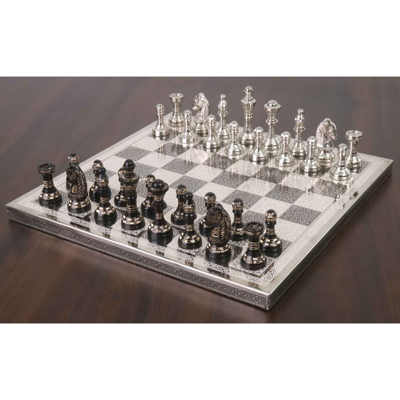 Staunton Inspired Brass Metal Luxury Chess Pieces & Board Set - 12" - Unique Art