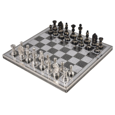 Staunton Inspired Brass Metal Luxury Chess Pieces & Board Set - 12" - Unique Art