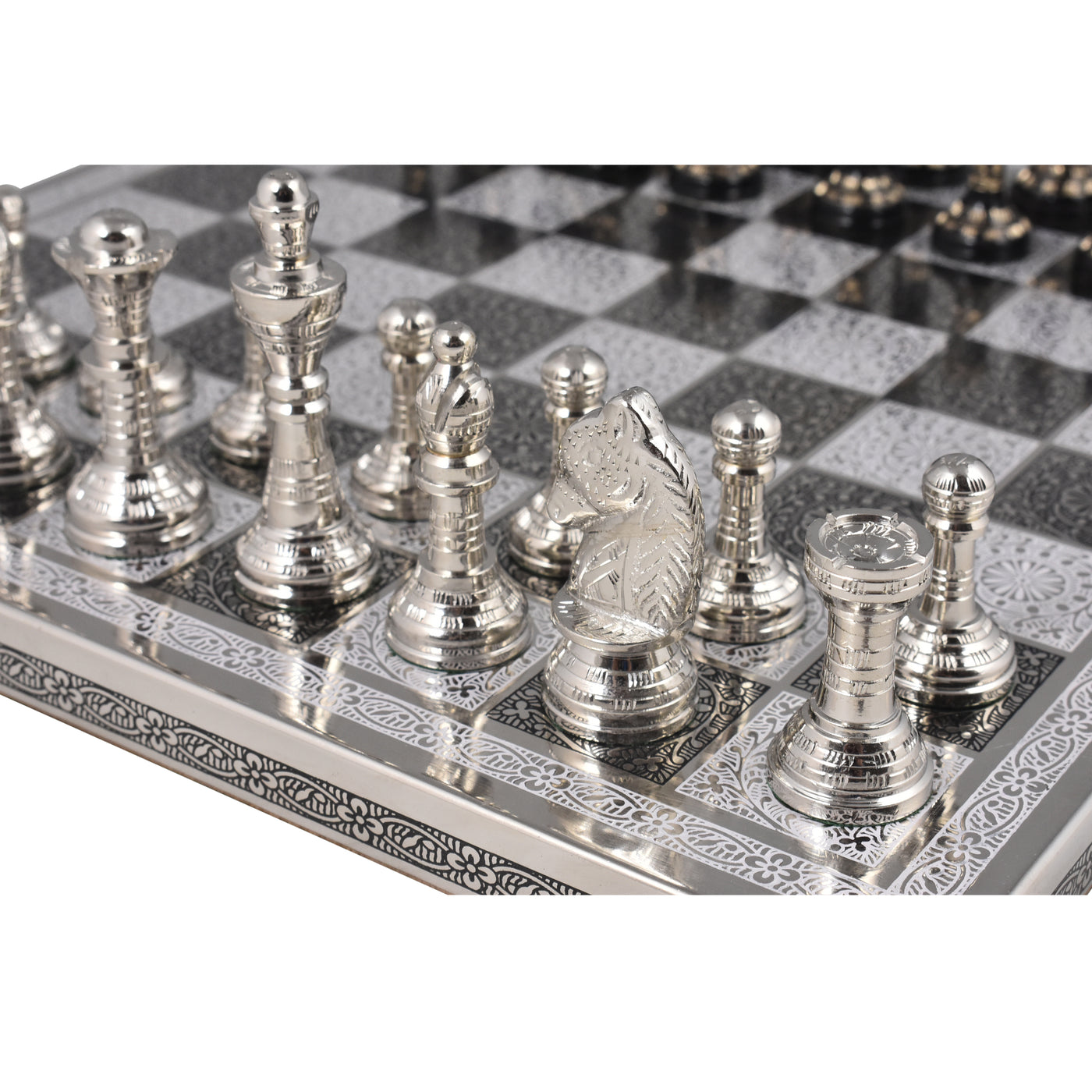 Staunton Inspired Brass Metal Luxury Chess Pieces & Board Set - 12" - Unique Art