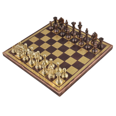 Staunton Inspired Brass Metal Luxury Chess Pieces & Board Set - 12" -Copper & Gold- Unique Art