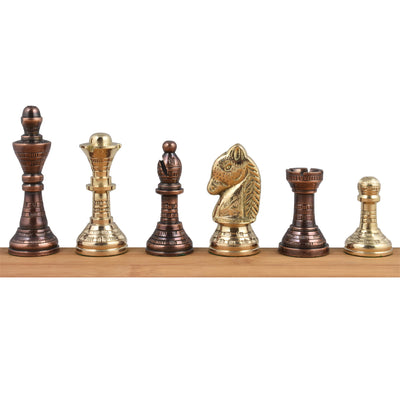 Staunton Inspired Brass Metal Luxury Chess Pieces & Board Set - 12" -Copper & Gold- Unique Art