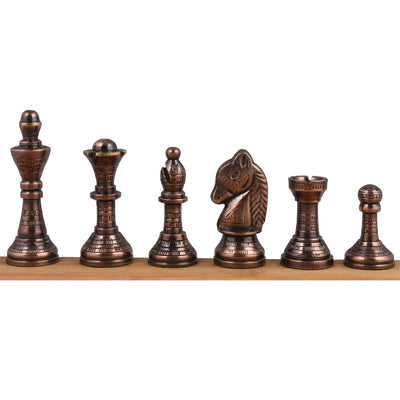 Staunton Inspired Brass Metal Luxury Chess Pieces & Board Set - 12" -Copper & Gold- Unique Art