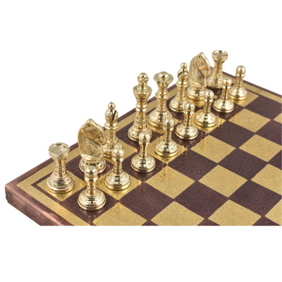 Staunton Inspired Brass Metal Luxury Chess Pieces & Board Set - 12" -Copper & Gold- Unique Art